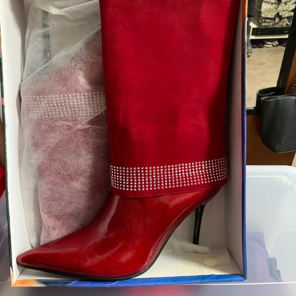 Italina Shoes - Red Paten-Leather & Suede Studded Boots